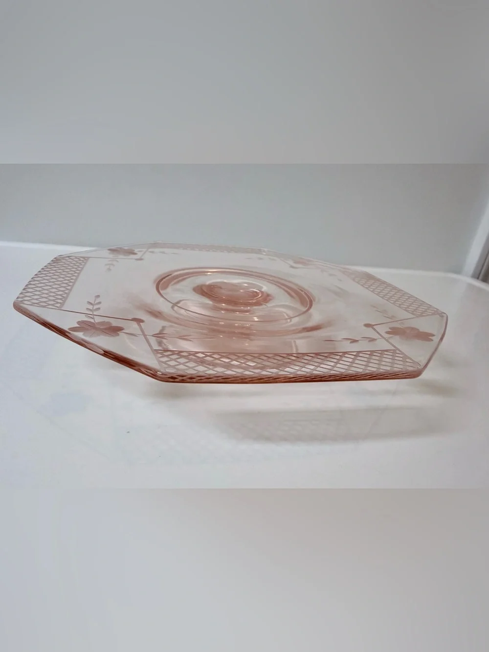 Vintage Pink Depression Glass cake stand